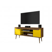 Manhattan Comfort 228BMC94 Bradley 62.99 TV Stand Rustic Brown and Yellow  with 2 Media Shelves and 2 Storage Shelves in Rustic Brown and Yellow  with Solid Wood Legs